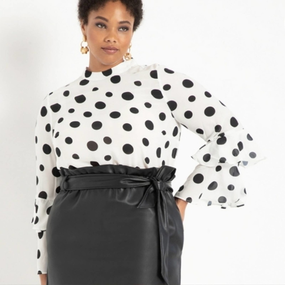 Eloquii Dramatic Sleeve Black/White Poka Dots Top Size 16 - Picture 2 of 5